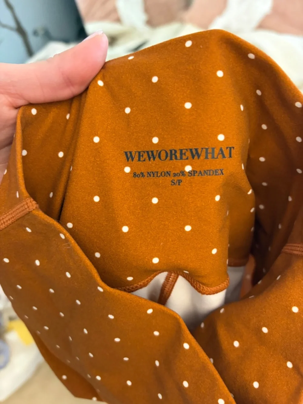 WeWoreWhat Brown Orange Polka Dot High Waisted Leggings Size S/P (Runs small XS) - Picture 5 of 5